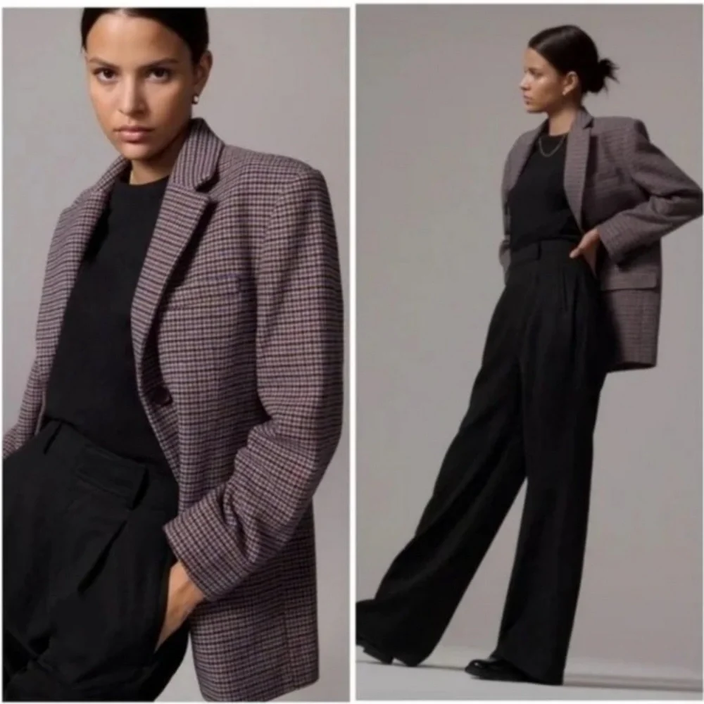 Everlane 80s Oversized Blazer Wool Houndstooth Brown Blue Size 2 NWOT - Picture 4 of 12